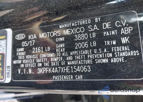 2017 Kia Forte Lx from USA, damaged, VIN 3KPFK4A7XHE154063